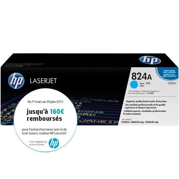 TONER HP 824A (CB381A) cyan - cartouche authentique pour imprimantes HP Color LaserJet CP6015/CM6030/CM6040MFP