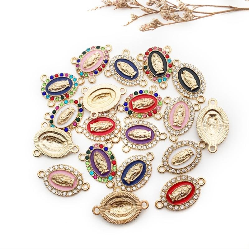 Virgin Mary Charms for Jewelry Making Enamel Mix Color Rhinestones Pendants for Jewelry Necklace Bracelet Making