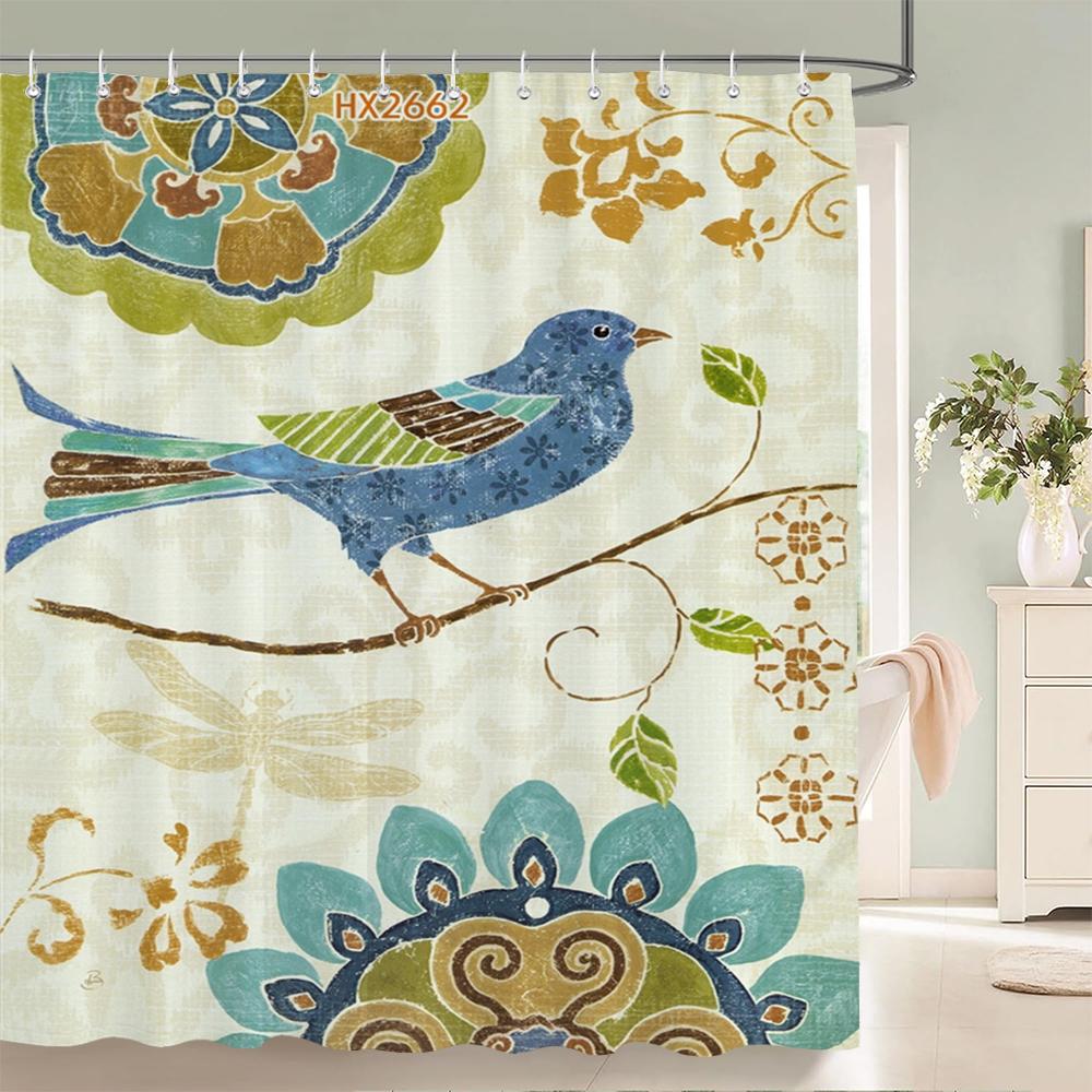 Flowers Waterproof Bathroom Curtains Green Plants Shower Curtains   3d Printing Polyeste Fabric Decoration Home Bath Screen