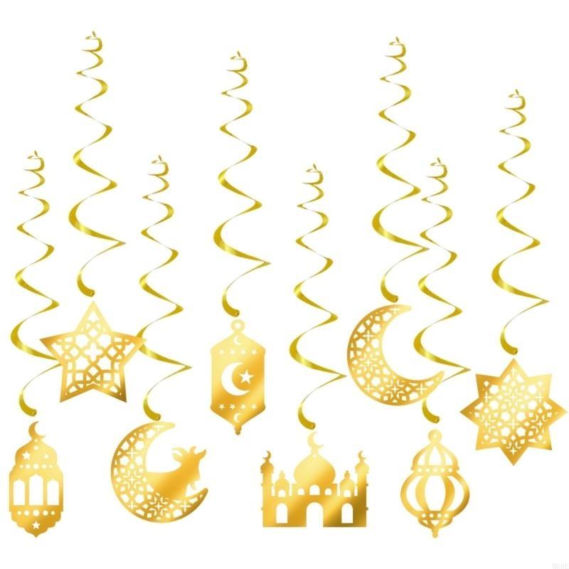 Moon Lanterns Hanging Eid Mubarak Bunting Banners,Ramadans Mubarak Decors M68E