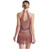 Dame Latin Dans Leotard Glitrende Rhinestone Dusker Mesh Lappverk Rygg Utklipp Bodysuit Ytelseskostyme