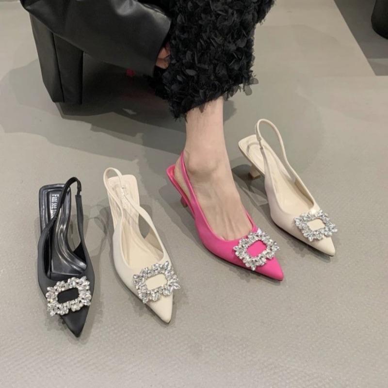 Mode Damen Sandalen Sommer Spitz Zehen Slingback Mules Schuhe Frau Mode Strass Damen Hohe Absätze Sexy Pumps Party Kleidschuhe