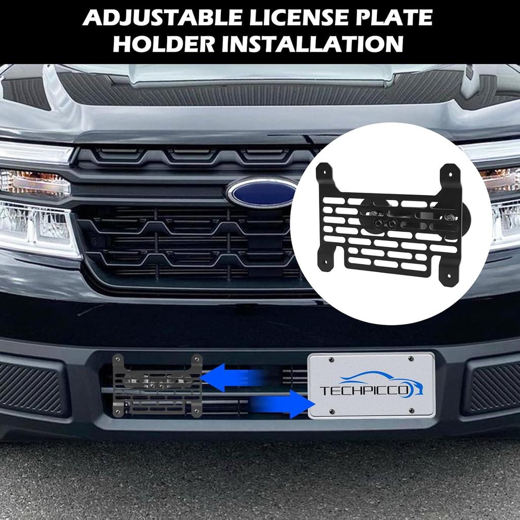 License Plate Frames For Maverick -2025, No Drill Front License Plate Bracket Holder Compatible With Ford Maverick -2025 (Black) | Fits Most Of