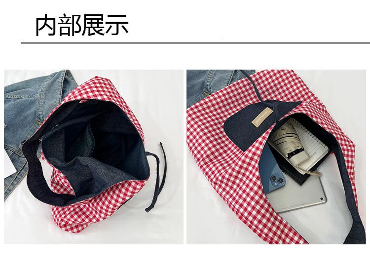Double Sided Nyl Women's Shoulder Bags Large Capacity Plaid Ladies Tote Underarm Bag Threaded Simple Bow Casual Female Handbag