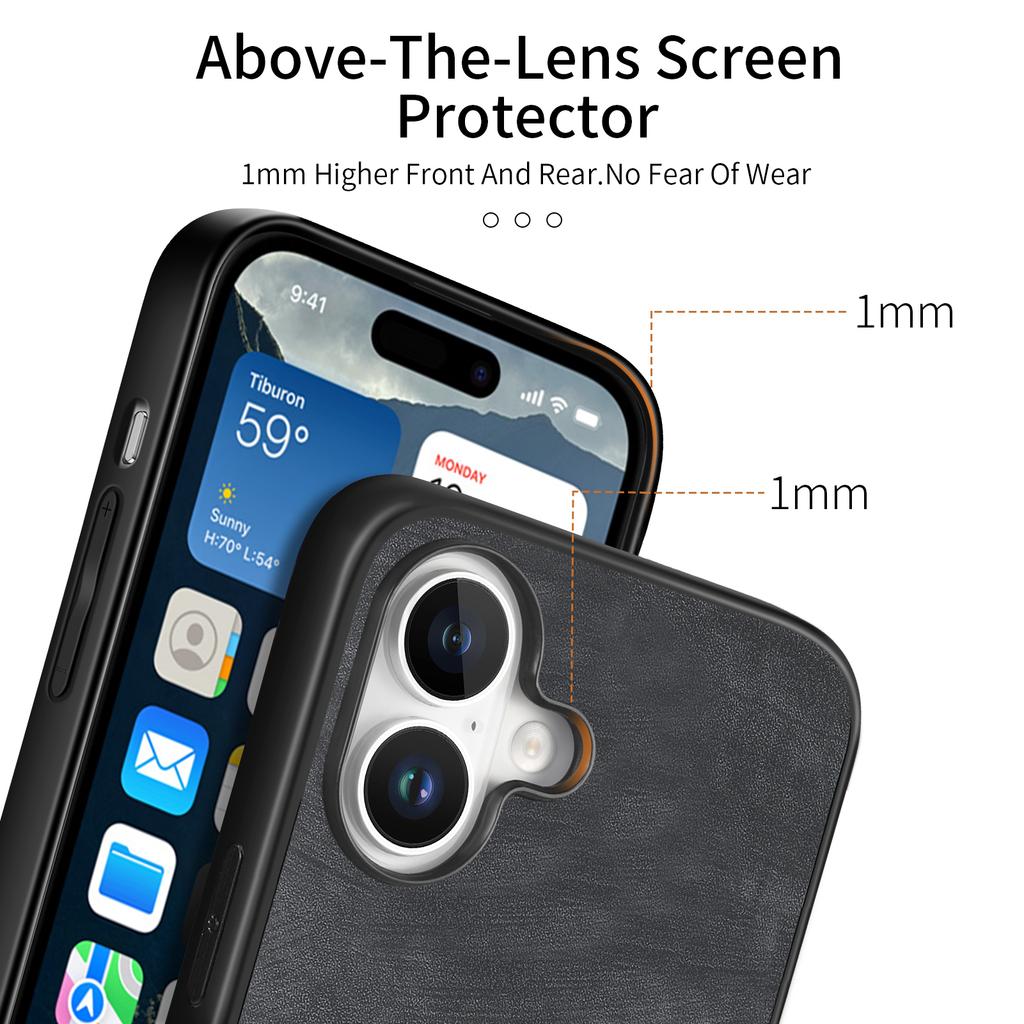 For iPhone 16 Plus Case Retro Leather+TPU Shockproof Protective Phone Cover
