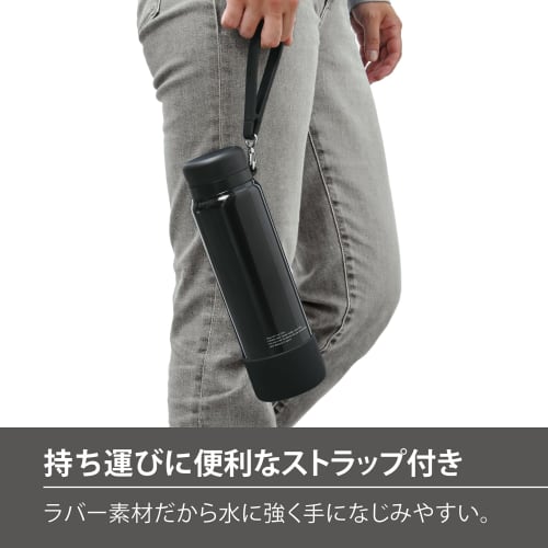 The-peacock Thermos Industry (The-peacock) Peacock Water Bottle, 1000ml, Insulated, with Strap, Large Capacity, Suitable for Sports Drinks, 1L, Black,