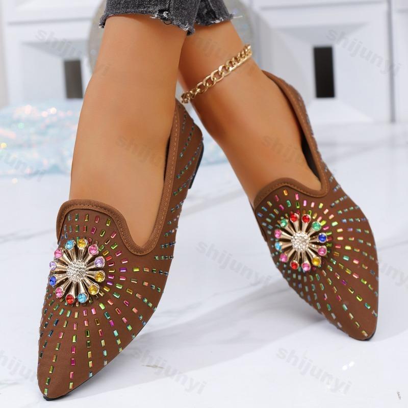 Fashion Fashion Rhinestone Design Pointed Casual Single Shoes for Women's 2025 Autumn New Shallow Mouth Comfortable Versatile Flat Shoes