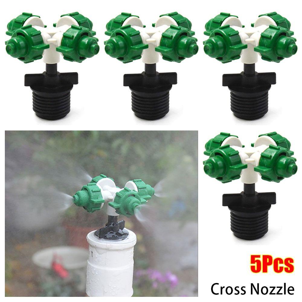 5Pcs Water Fog Cross Atomizing Nozzle 1/2" G1/2 with Male Threaded Connector Greenhouse Sprinkler Connector 4 Ports