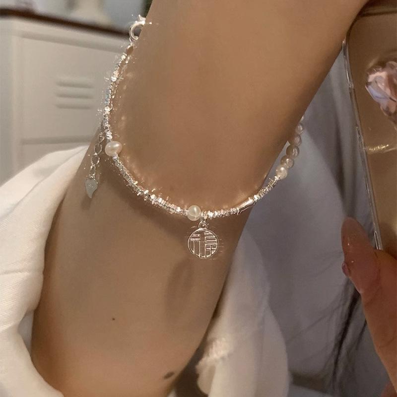 925 Sterling Silver Bracelet for Women Girl Pearl Fu Zi Temperament Korean Retro Design Jewelry Gift Dropshipping