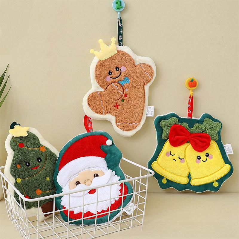 1PC Hand Towel Multi Element Christmas Creative Embroidery Thickened Hanging Cartoon Small Towel Household Coral Fleece Cute