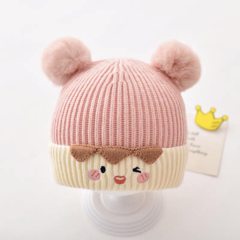 Cute Double Pompom Baby Hat Cartoon Winter Thicken Warm Baby Boys Girls Cap Beanies Soft Ear Protection Kids Hat Bonnet