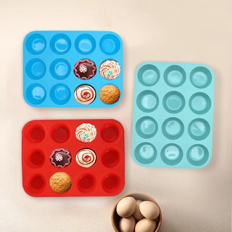 Silicone Muffin Pan 12 Cups Cupcake Tray Non-Stick Silicone Baking Molds For Making Muffin Cakes Cupcake Chocolate Bread Tart