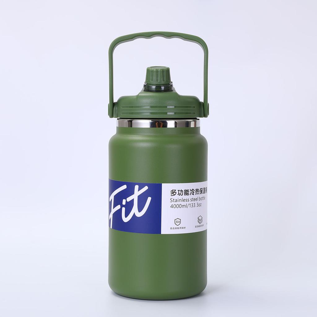 Large Capacity Cold Hot Insulation Bucket,  Stainless Steel Thermos Cup, Multi-functional Vacuum Flask, Sports Water Bottle, 4L