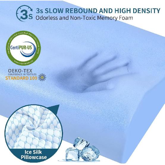 Cervical Pillow for Neck Pain Relief, Contour Memory Foam Pillows for Sleeping, Odorless Ergonomic Pillow Adjustable Orthopedic Cooling Pillow Bed