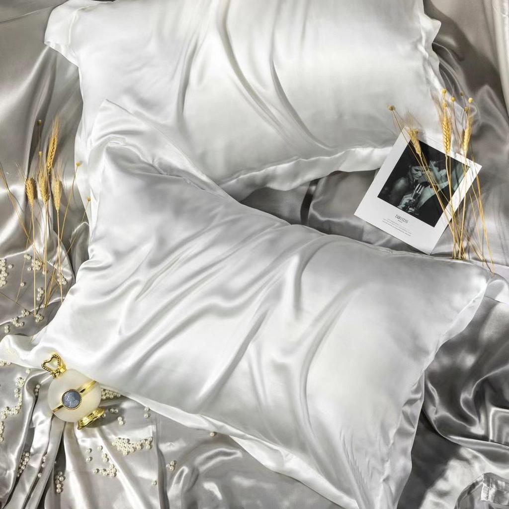 Double-Sided Mulberry Silk Pillowcase - Ice Silk, Wide Edge, Solid Color, and Beautiful Design.