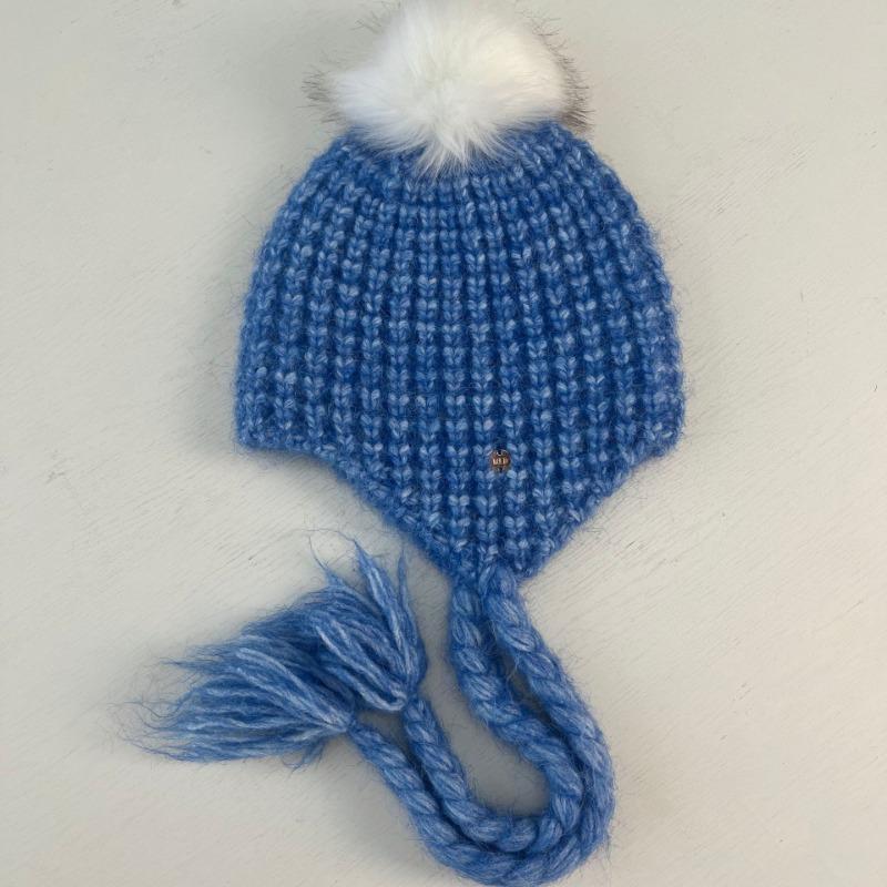 

Wool braid fringed hairball knitted wool ear hat winter fashion warm versatile woman синий