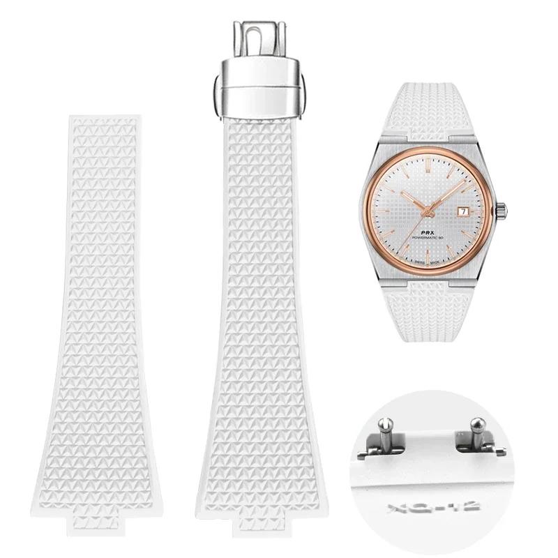 FKM Armband für Tissot PRX Super Player Serie Herren Fluorkautschuk Schnellverschluss Konvex Schmetterlingsschließe Uhrenarmband Zubehör 12mm