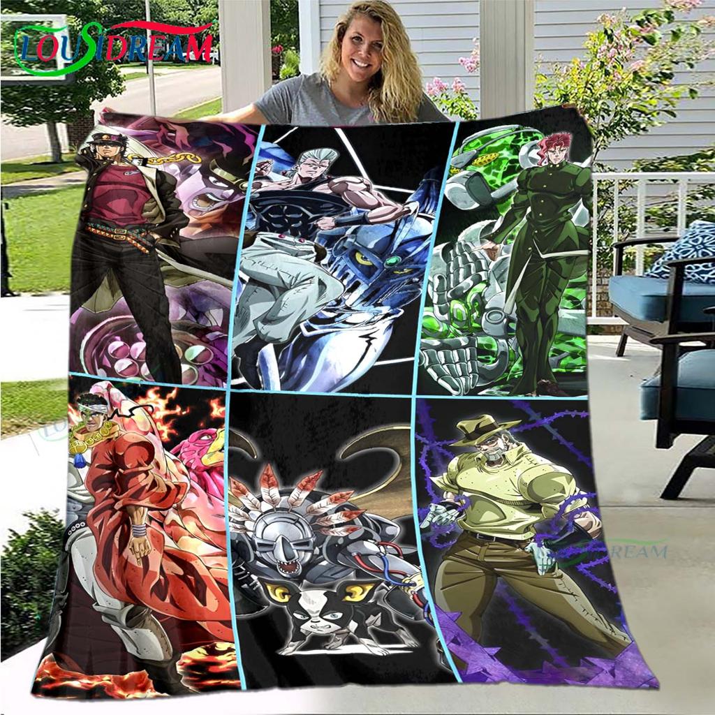 Cartoon J-JoJo’s Bizarre Adventure Blanket,Flannel Throw Blanket for Bed Sofa Picnic Office Hiking Leisure Nap Birthday Gift