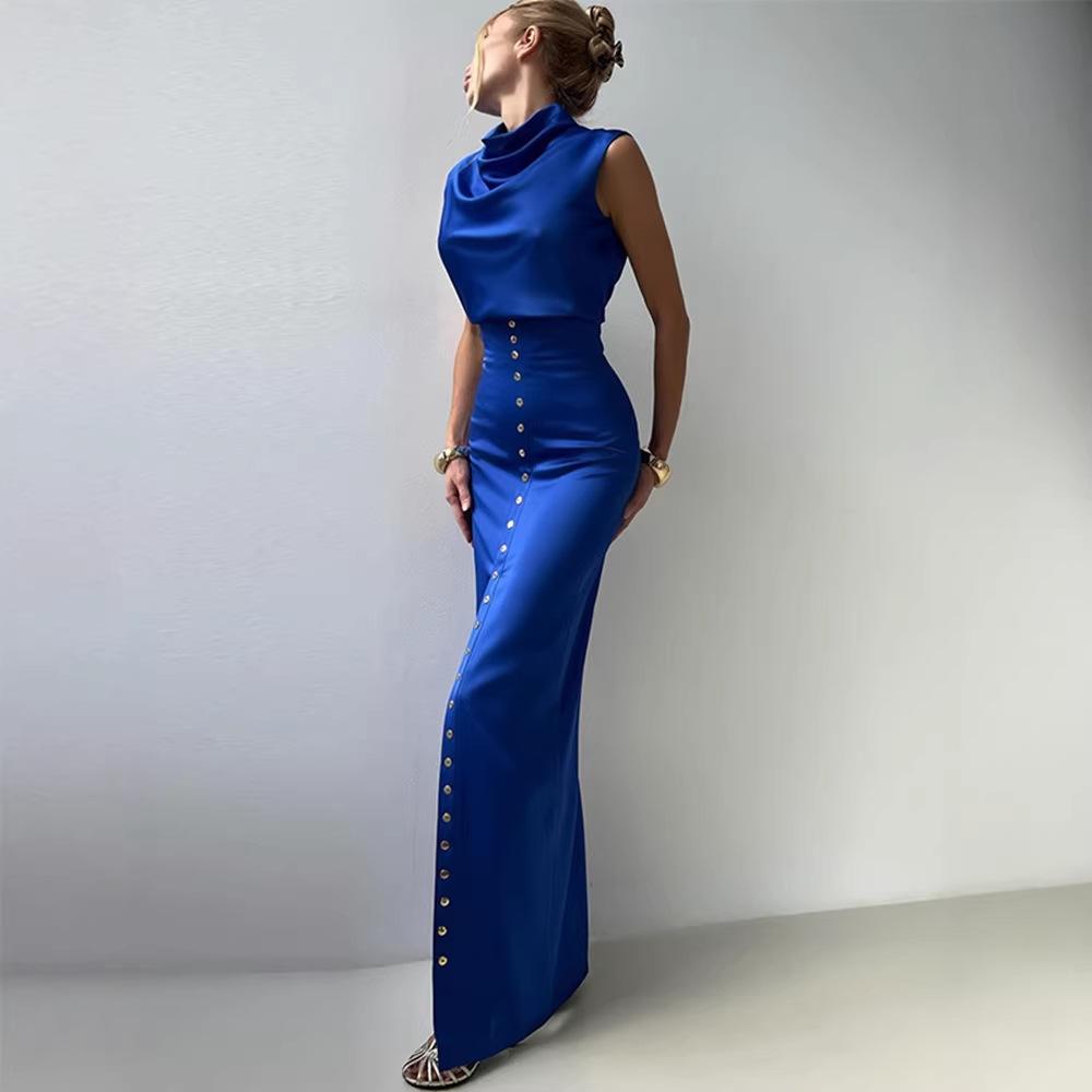 Foreign trade 2026 spring new women's clothing stacked collar pullover sleeveless top breasted skirt casual suit women