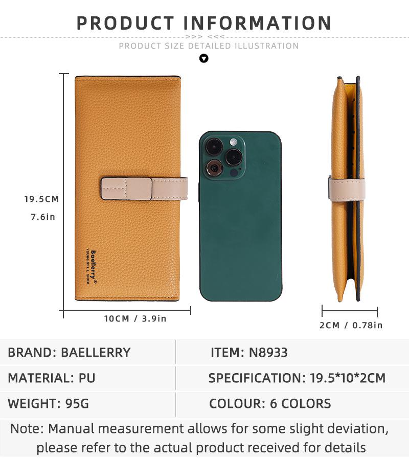 Baellerry Women's Korean Style Color Block Multi-Card Long Wallet Clutch