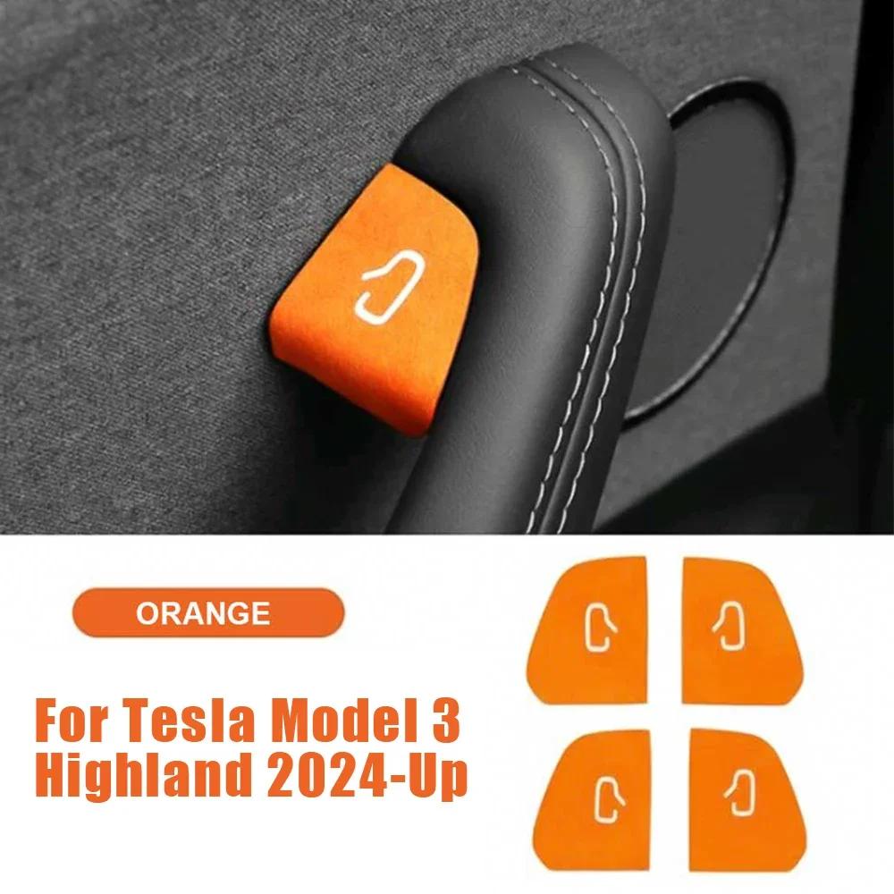 4pcs Car Door Button Control Panel Decoration Stickers Car Window Lifter Switch Suede Sticker for Tesla Model 3 Highland 2024-Up