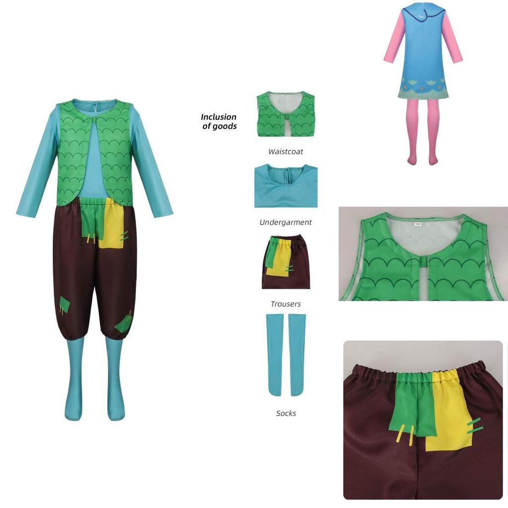 Cute Fantasy Trolls Cosplay Costume Poppy Dress Anime Halloween Stage Outfit