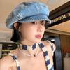 Cloud Washed Denim Beret Vintage Peaked Hat Korean Octagonal Cap  Outdoor