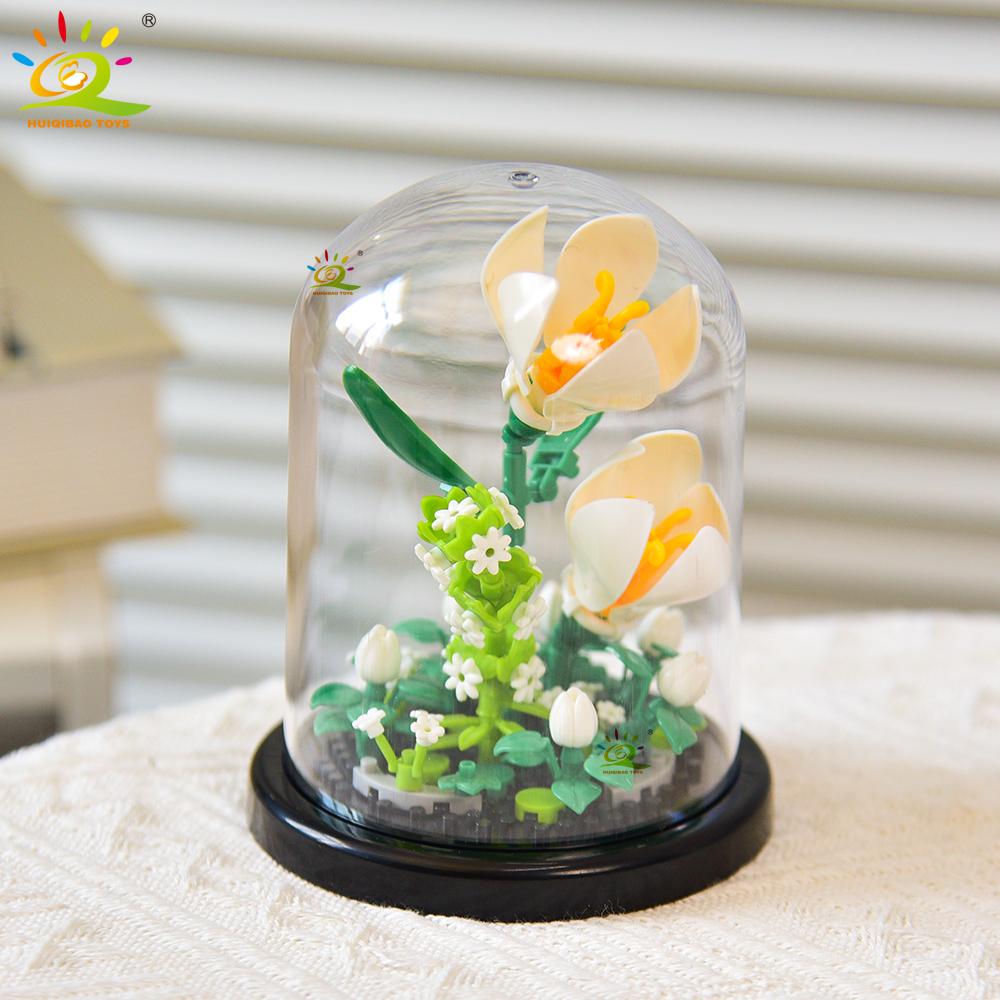 Non-Toxic Moc Eternal Bouquet Display Box Micro Building Block Flower Model Diy Home Desk Plant Decoration Brick Toy For Children
