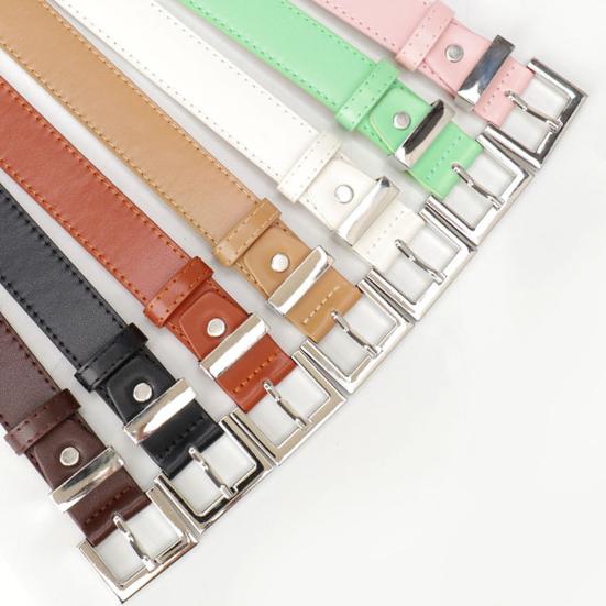 Women Belt Geometric Square Buttons Jeans Belt Adjustable Length Multi Holes Imitation Leather