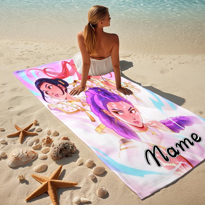 Custom Name Fantasy Heroes Stylish Digital Printing Beach Towel Quick‑Drying Absorbent Blanket for Beach Pool Gym Travel