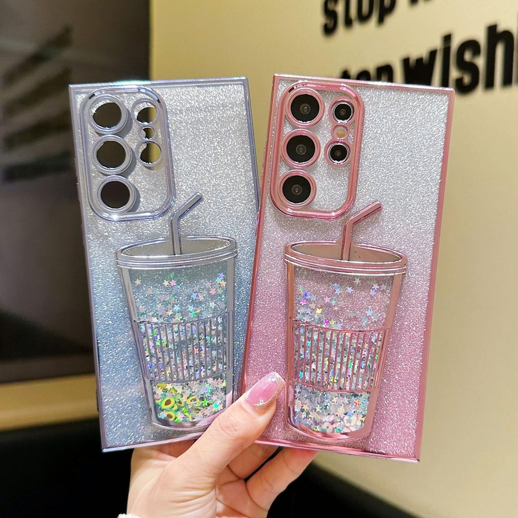 Creative Quicksand Cup Suitable for Samsung S24ULTRA Mobile Phone Case S23 Transparent Gradient Glitter S22 with Lens Film