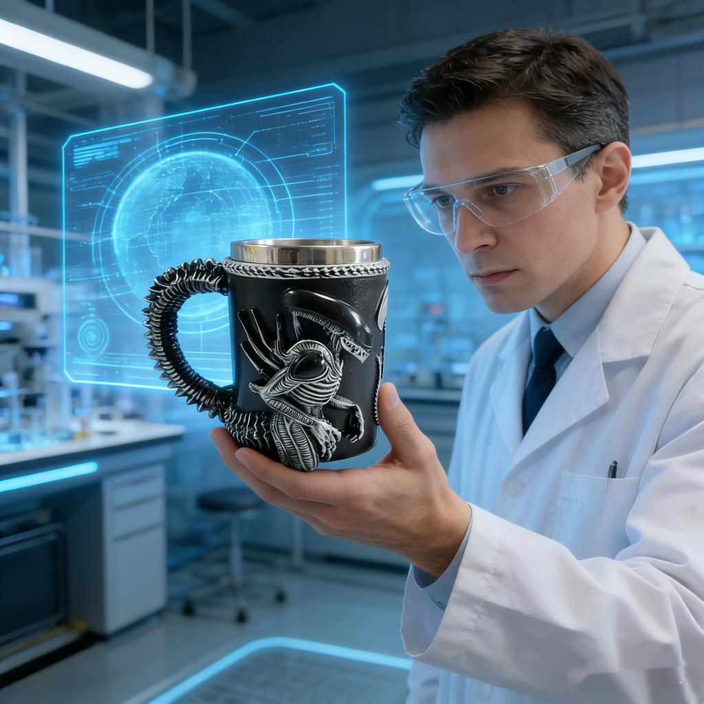 Gotycki Kreatywny Żywica Stal Nierdzewna Kubek 3D Płaski Transfer Ciepła Obcy Kubek Kawy Do Wystroju Domu i Biura Spersonalizowane Prezenty