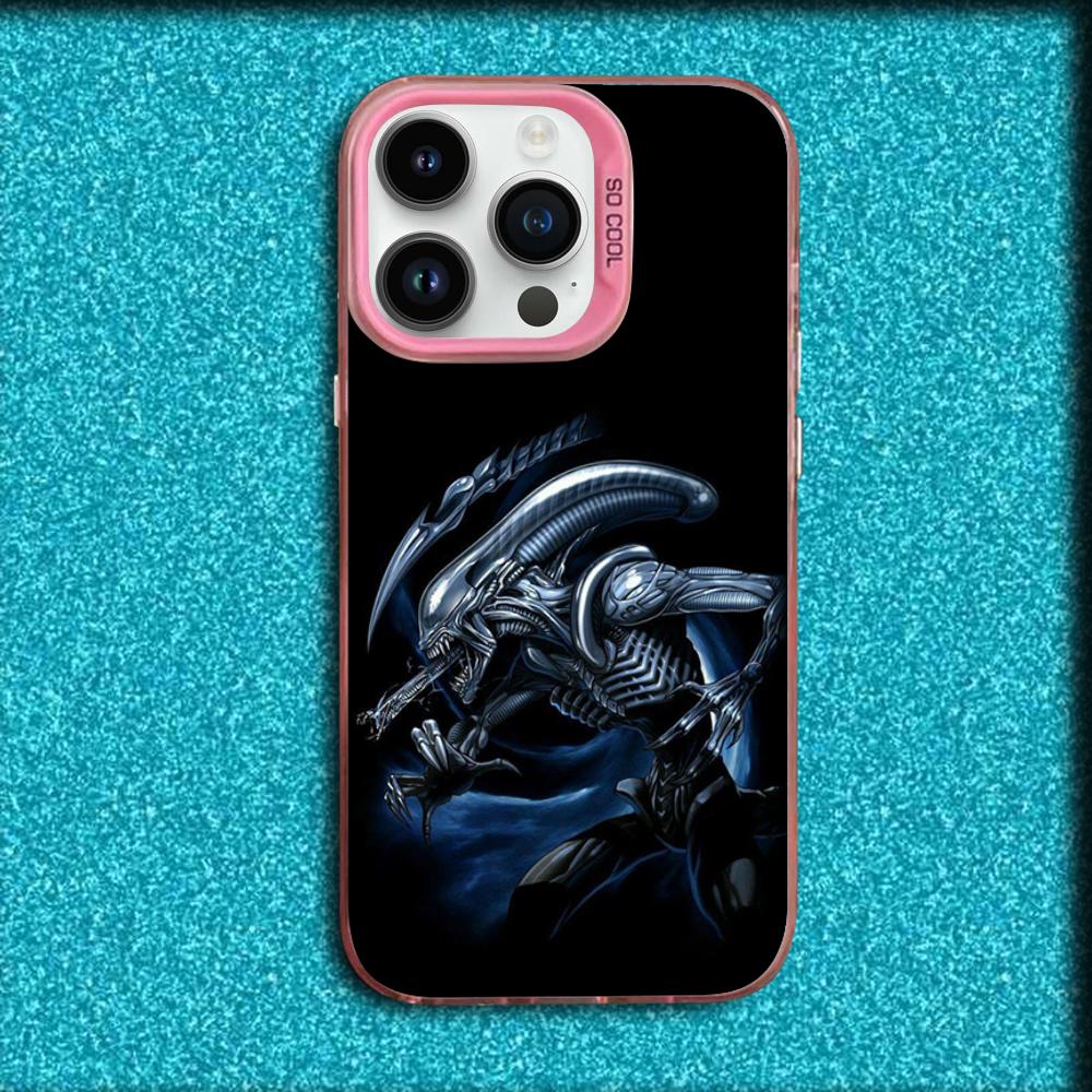 Movie A-Alien Xenomorph Phone Case For iPhone 16,15,14,13,12,11,Mini,Pro,MAX Pink Matte Silicone Cover