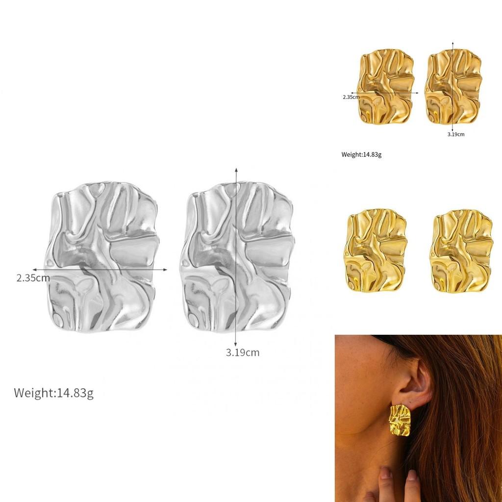 18k Gold Titanium Steel Geometric Irregular Textured Earrings For Stylish Commuters