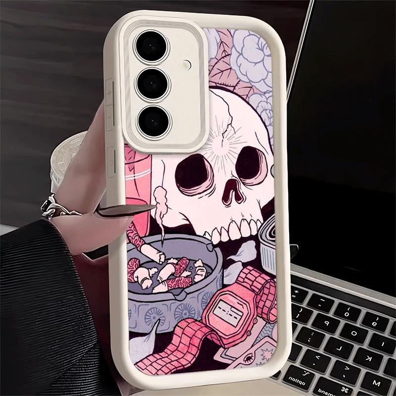 Handyhülle für Samsung Galaxy S26 S25 Ultra S24 FE Rosa Stil Totenkopf Hexe Schale S23 Plus S22 + S21 S20 5G Weiches Silikon Funda