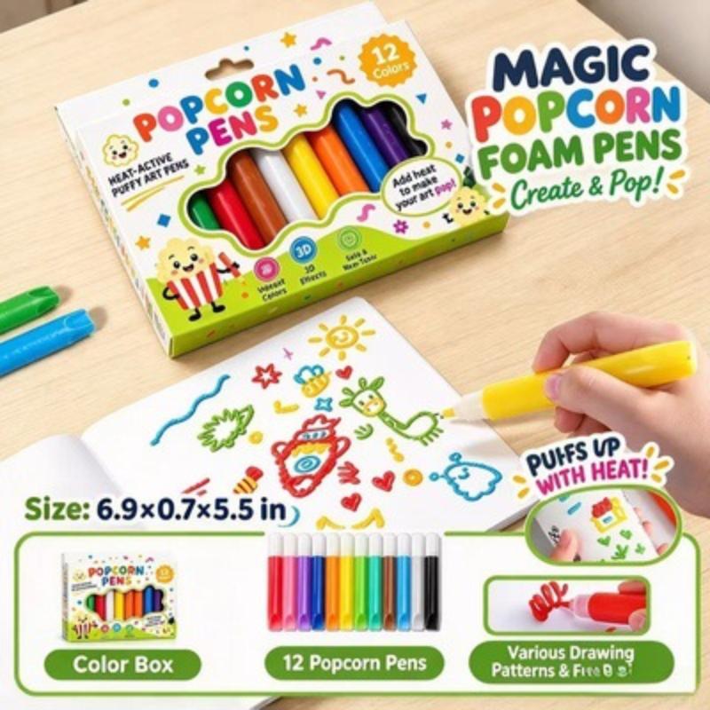 6/12 Sztuk Magiczne Długopisy Popcorn 3D Puszyste Długopisy Popcorn Markery do Sztuki Bąbelkowej Do Kart DIY Rękodzieło, Notes Kartka z Życzeniami Bazgroły Graffiti
