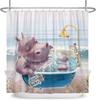 Charming Hippo Fun Shower Curtain Cartoon Animal Coast Landscape Bathroom Decorative Shower Curtain With Hook 180X180Cm