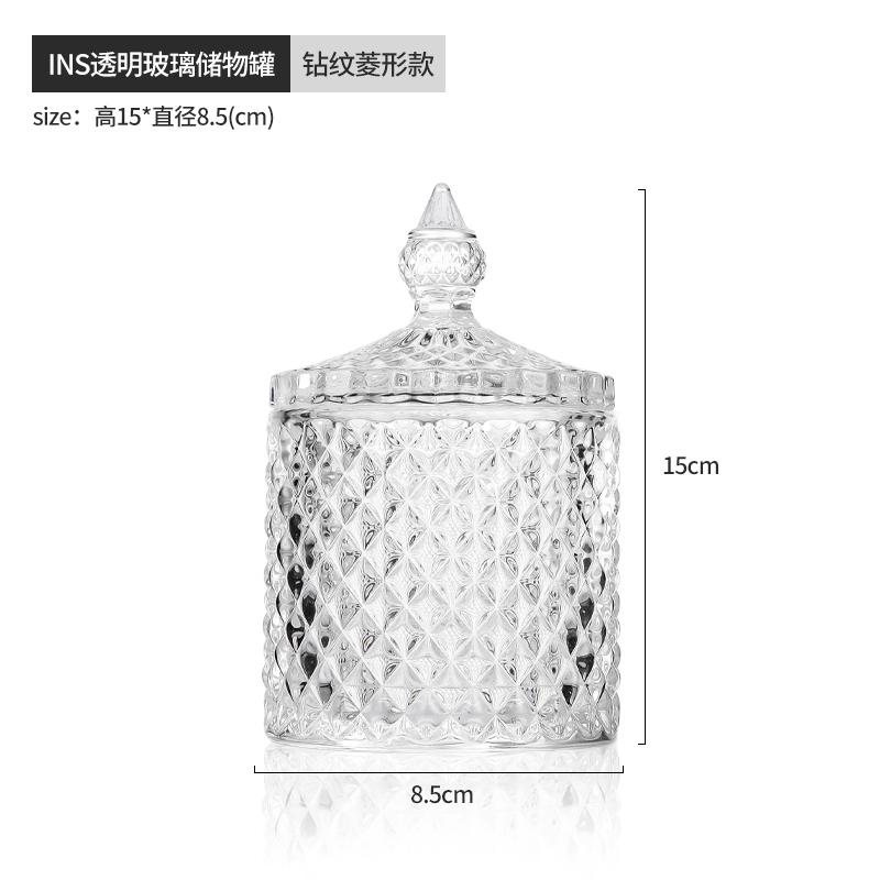 Transparent Förvaringsburk i Glas Hushållsförvaringslåda Glasbehållare Skrivbordsdekoration Bomullspinnslåda med Lock Förvaringsburk