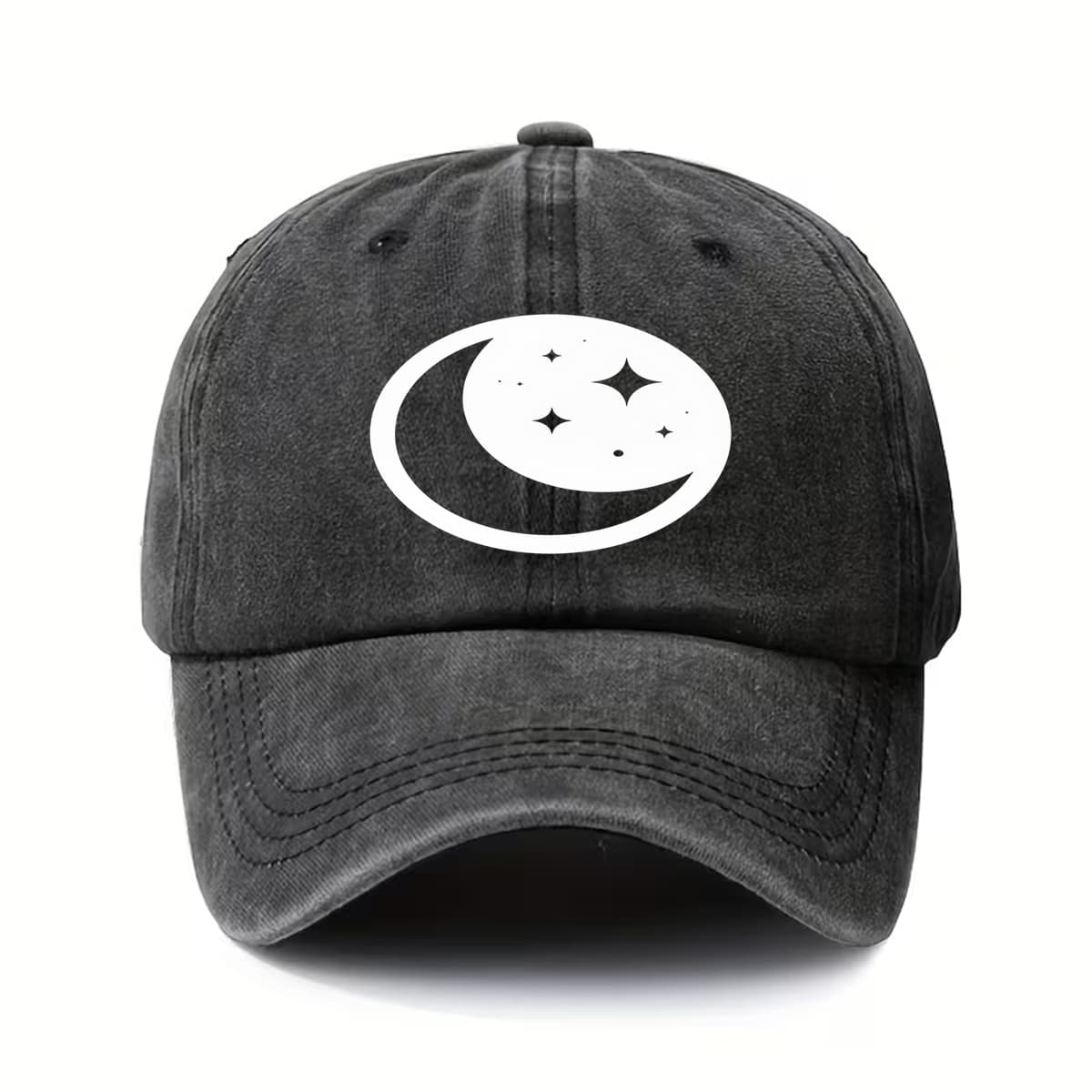 Unisex Retro Peaked Baseball Cap Moon Star Print Washed Distressed Outdoor Peaked Cap