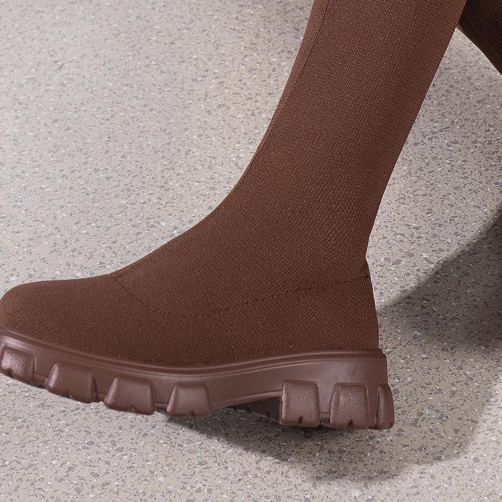 Autumn/Winter European and American Fashion Flying Woven Socks Boots for Women - Thick Heel Martin Boots