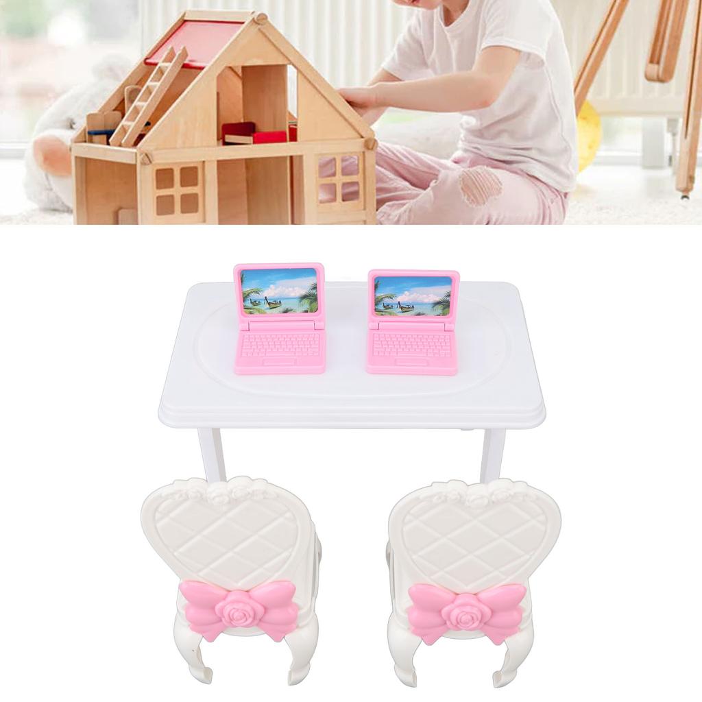 Dollhouse Laptop Table Chair 1/16 Scale Simulation Educational Miniature Notebook Desk Chair Set for Child Adults