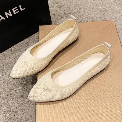 Mode Dames Platte Schoenen Puntige Neus Effen Kleur Gebreid Instappers Dames Schoenen Casual Ademend Ballet Dames Platte Schoenen Loafers Dames