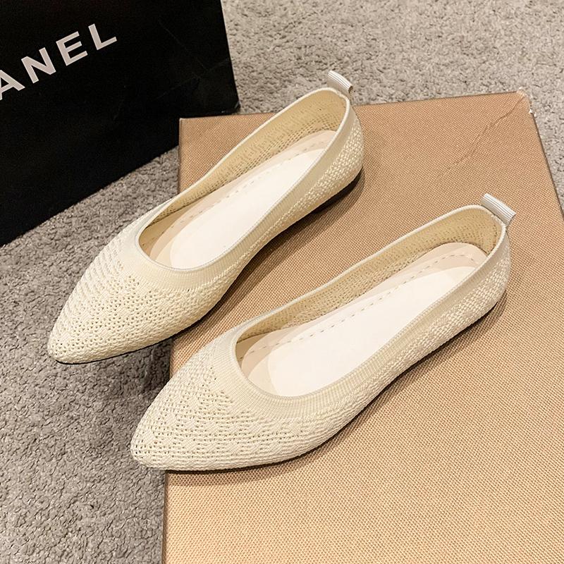 Fashion Women Flat Shoes Pointed Toe Solid Color Knitted Slip on Ladies Shoes Casual Breathable Ballet Women Flat Shoes Loafers Women