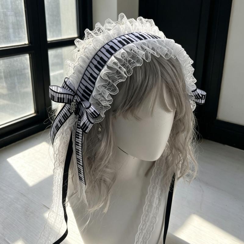 Fashion Lolitas Headbands Soft Durability Lolitas Lace Bows Hair Band With Music Notes for Costume Event
