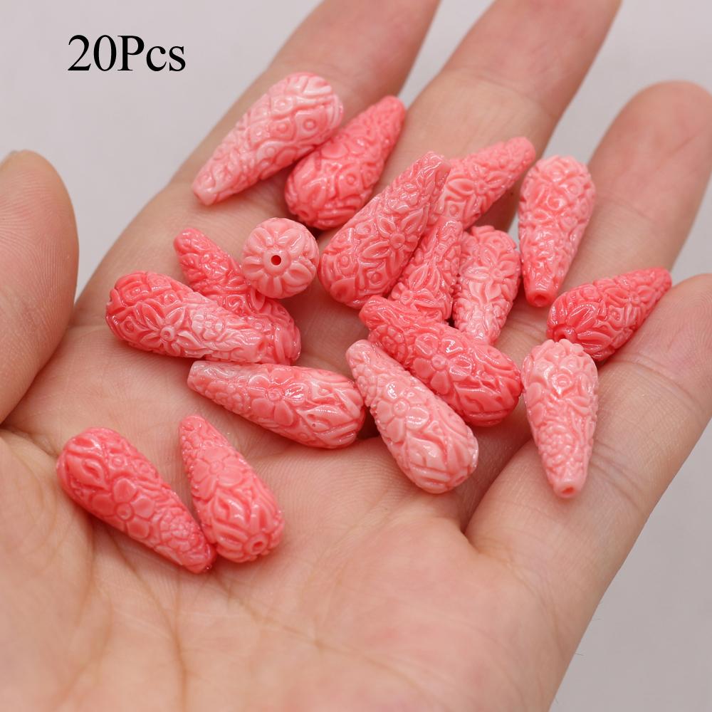 

20Pcs, Pink Artificial Coral Beads with Hole, Boho Handmade Teardrop Loose Beads, 1×2cm, for DIY Necklace Bracelet Earring Accessories, Jewelry Making 20Pcs/10×20mm розовый