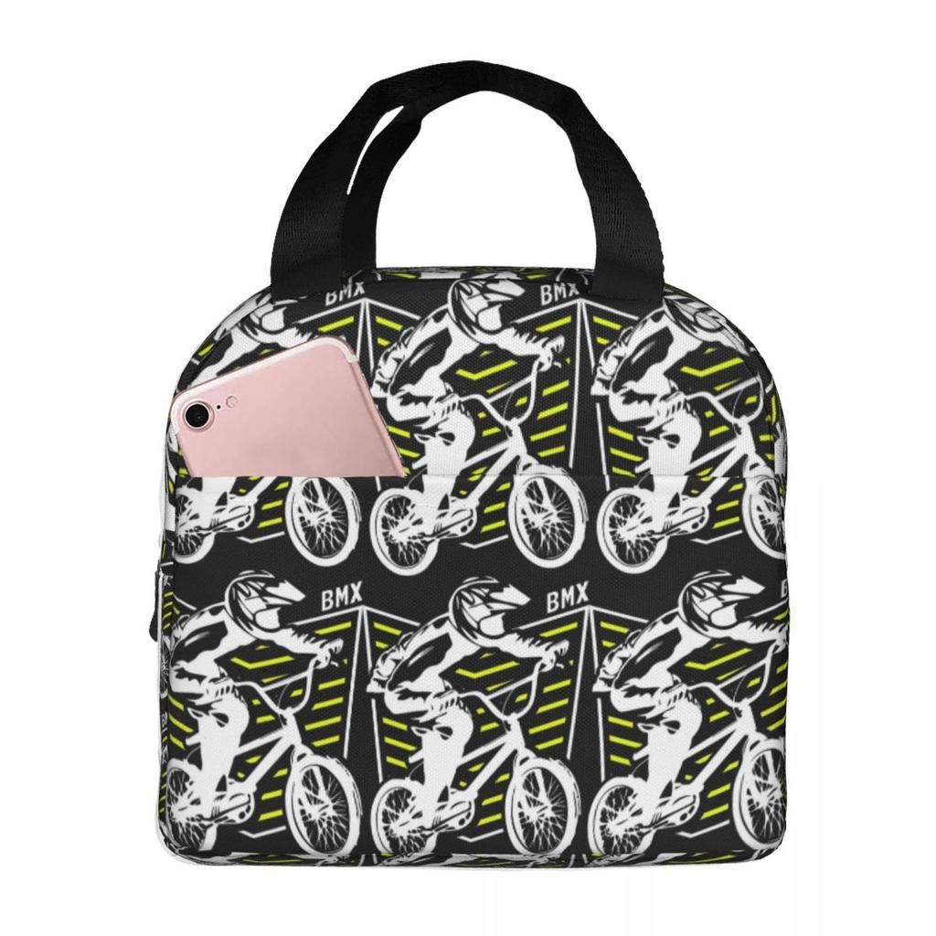 Bmx Bekleidung Retro Bmx Fahrrad Old School Aufnäher Isolierte Lunchtasche für Kinder Schul-Kühltasche Thermische Lebensmittelbox Tragetaschen Lunchboxen