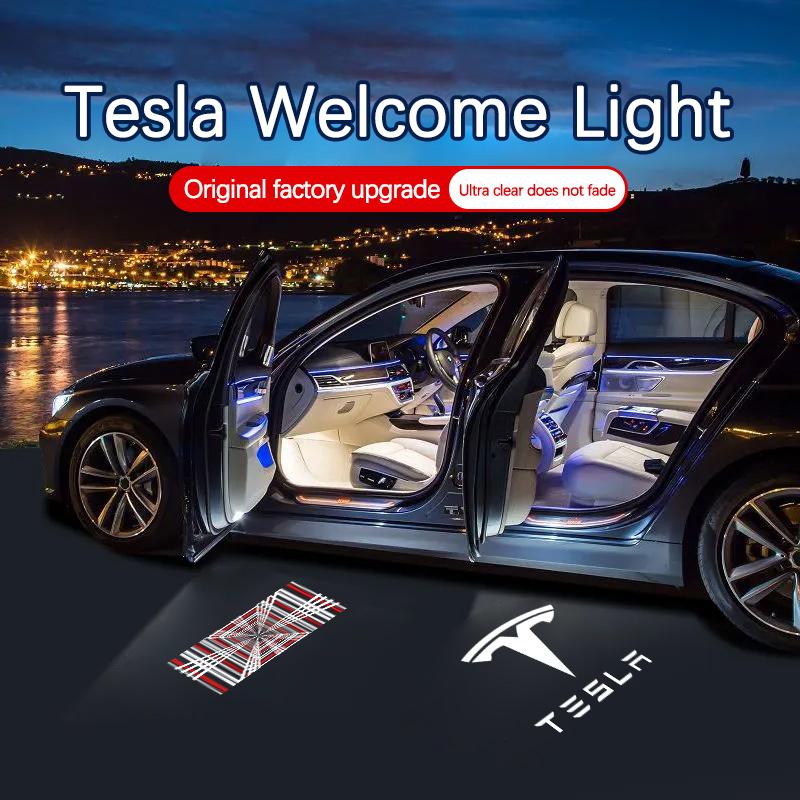 Led Bulb Accessories For Tesla Model 3 Model Y Model S Model X LED Car Projector Ghost Shadow Welcome Light