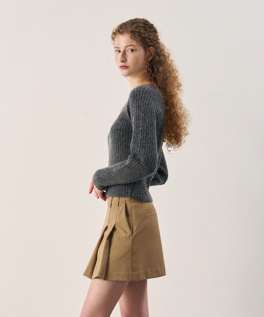 Deuloupisumeon Alpaca Volume Sleeve Square Ribbed Knit [D.Grey]
