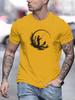 Men's Summer 100% Pure Cotton Fashionable Casual Loose Fishing Pattern Printed Sports Round Neck Short Sleeved T-shirt Top
