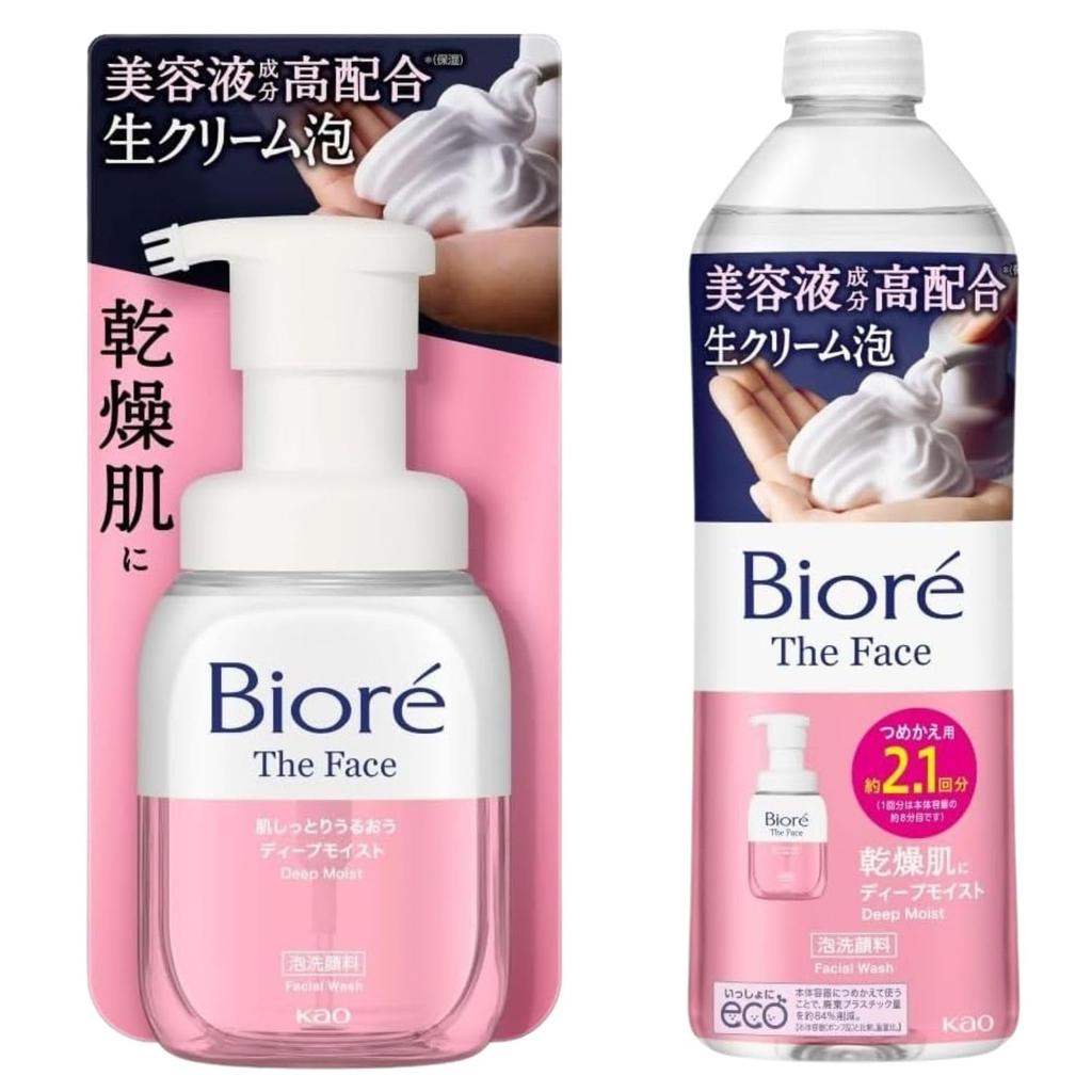 Bioreza Face Foaming Facial Deep 200ml Bottle 340ml Refill Moisturizing Formula for Dry Cleanser, Moist, + Set. Abrasion-free, Skin.